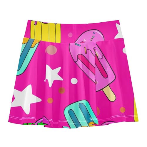 2 in 1 Girls Skorts Athletic Shorts Kids Tennis Skirts Flowy Skort Cartoon Ice Cream 4t2