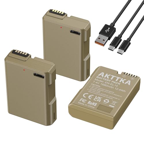 AKTTKA EN-EL14 1680mAh Baterías(Paquete de 3) con Cable de Carga USB-C 2 en 1 para Nikon D3100/D3200/D3300/D3400/D3500/D5100/D5200/D5300/P7000/P7100/P7200/P7700/P7800/Df