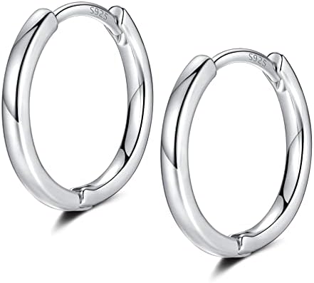 Silver Hoop Earrings for Women, Hypoallergenic Sterling Silver Huggie Hinged Hoops | Simple Tiny Helix Cartilage Tragus Sleeper Earrings Gifts for Men Girls Teens