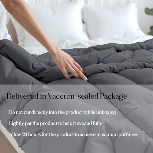 Image of ROYALE LINENS Comforter - Queen Size Duvet Insert - All Season Soft Quilted Comforters with 8 Corner Tabs - Down Alternative Bedding Comforter - Box Stitched Duvet Insert (Charcoal, Queen 88 inchx88 inch)
