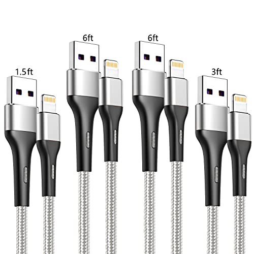 iPhone Charger Cord 4Pack 1.5/3/6/6FT, [Apple MFi Certified] Lightning Cable iPhone Charger Cable Fast Charging Cable for iPhone 13 12 Pro Max Mini 11 Pro XS XR X 10 8 7 Plus 6s 6 SE 2020 iPad iPod