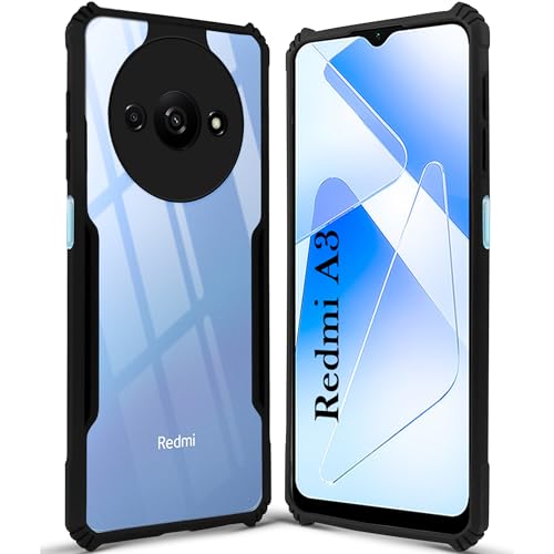 Image of Jkobi Back Cover Case for Xiaomi Redmi A3 2024 | Xiaomi Redmi A3x (Shockproof with Polycarbonate Clear Panel | Professional Black)