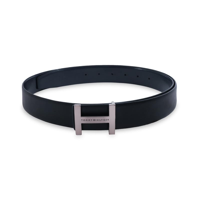 Image of Tommy Hilfiger Men'S Leather Reversible Belt Bulkeley - Matte Gunmetal H Buckle | Perfect For Formal And Casual Wear | Adjustable Waistband | Ideal For Gifting - S (80Cm)