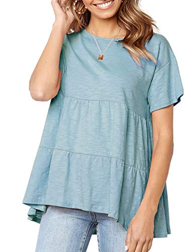Women's Casual Loose Short Sleeve Ruffle Peplum Blouse Cute Summer Tops Shirts (z Light Blue, M)