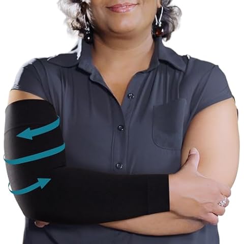 KEMFORD Compression Lymphedema Arm Sleeves for Women - 15-20 mmHg, Pack of 2, Black, M - Medical Arm Brace for Swelling, Edema, Circulation Cover