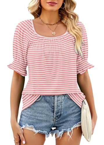 Image of WIHOLL Womens Short Sleeve Square Neck Summer Tops Dressy Casual Blouses Trendy Clothes 2026