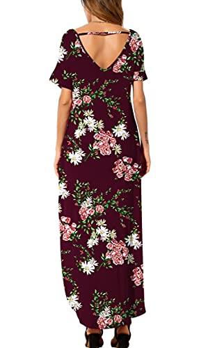 Image of GRECERELLE Women's Summer Maxi Dress Casual Loose V Neck Short Sleeve Side Split Long Dresses with Functional Pockets