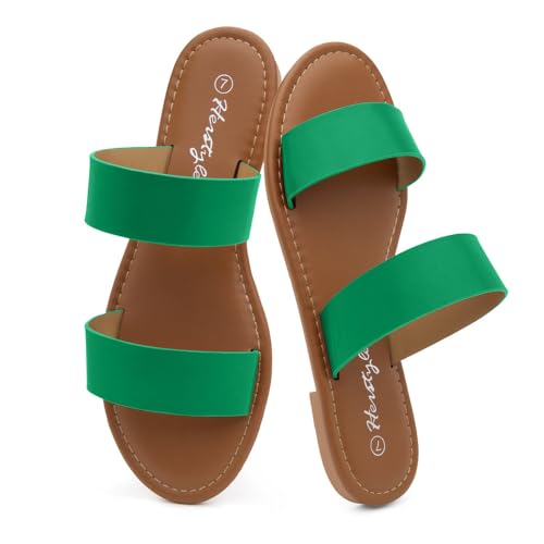 Image of Herstyle Flat Sandals for Women, Double Strap Slide Sandals, Open Toe Slip On, Comfortable Cushioned Footbed Casual Summer Shoes for Daily Wear, Beach, Vacation, Clear Options