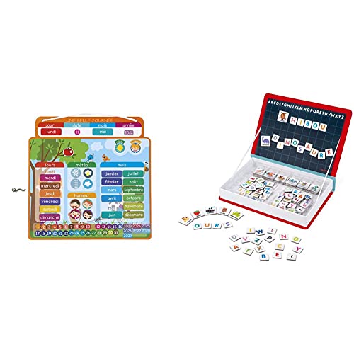 Janod - Agenda Magnétique, Une Belle Journée - Calendrier Enfant Educatif - 67 Magnets & Magneti'Book Alphabet - Jeu Éducatif Magnétique 142 Pièces -Version Française - Dès 3 Ans, J02711