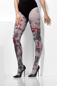 Smiffys Blickdichte Strumpfhose, Zombie-Schmutz, Grau, mit Blutspritzern