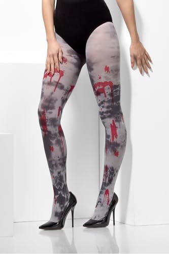 Smiffys Collants Opaques, Zombie Sale, Gris, avec éclaboussure de Sang