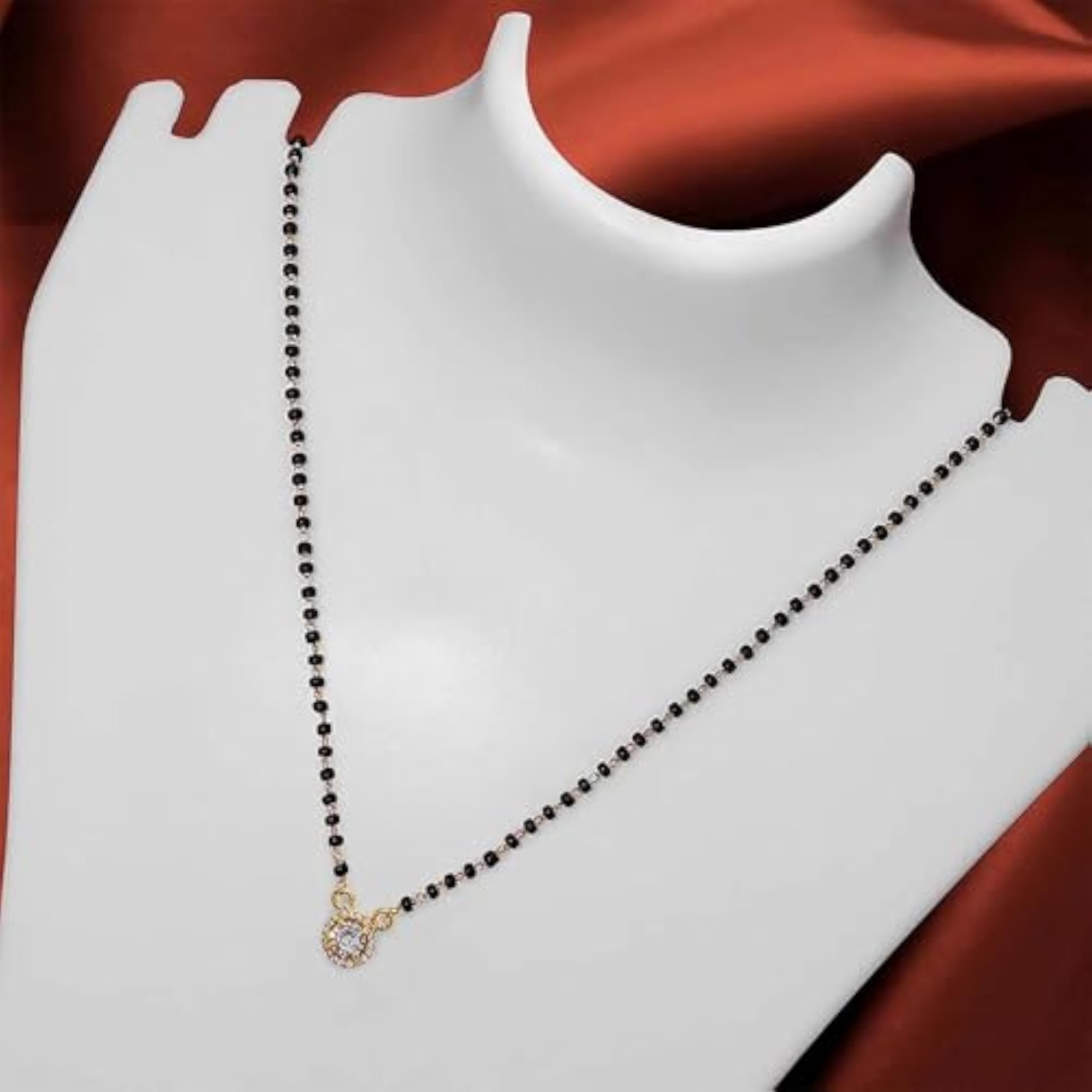Women's Gold Plated Round Shaped AD Silver Mangalsutra, Gift for Her
