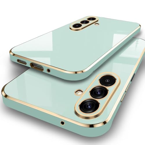 Image of TheGiftKart Luxurious Golden-Plated Back Cover Case for Samsung Galaxy M16 5G / F16 5G | Raised Lips for Camera & Screen Protection | Shockproof Design | Stylish Back Case Cover (TPU, Mint Green)