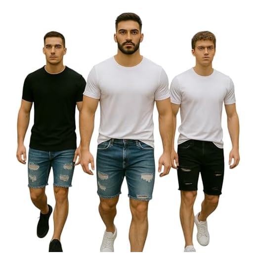Kit 3 BERMUDAS JEANS Skinny RASGADAS Masculinas Casual Elastano Short Slim 476 (BR, Numérico, 36, Regular, Regular, Sortido)