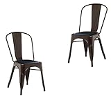 SILLA de Metal, Rememora la silla Tolix, icono del estilo industrial. Se venden en packs de 2 sillas. SILLA CON COJÍN ACOLCHADO EN CUERO NEGRO