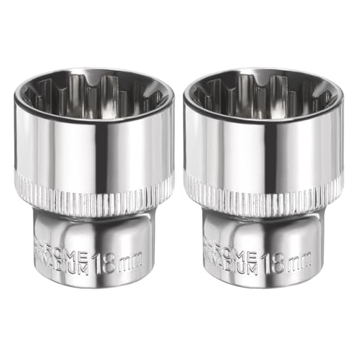 Image of sourcing map 2pcs 12 Points Socket 3/8" Drive 18mm Metric Shallow Impact Socket Cr-V Steel Chrome Plating Flip Sleeve Nut Driver Wrench for Home Auto Nuts Bolts Repair