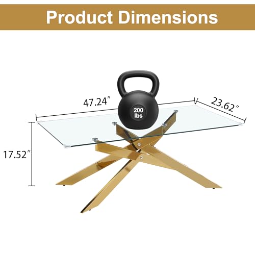 Af Artisan Furniture 036 Gold Glass Coffee Table And End Table Set Of 3, Coffee Table Set With Tempered Glass & Gold Geometric Metal Legs, 3 Piece Living Room Table Set thumb #1