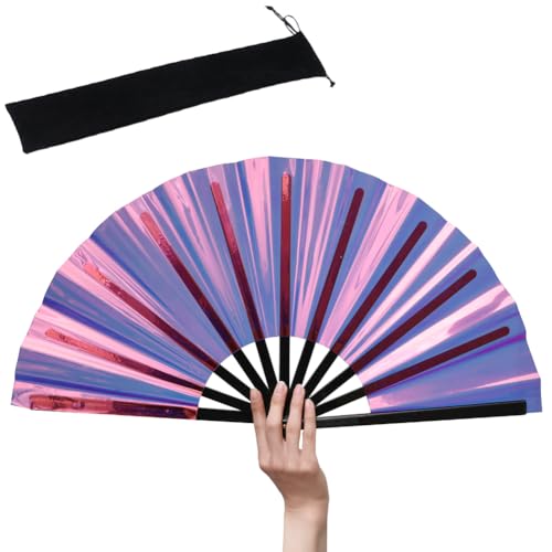 HeyToo Large Shining Rave Folding Hand Fan Clack Handheld Fan for Party Night Club Festival Halloween Outfit Accessories 13inch Purple