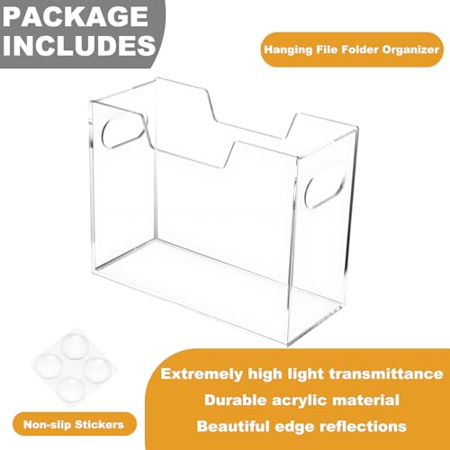 SEANADO Caixa organizadora de pasta de arquivos suspensa de acrílico, suporte de arquivo com alças p