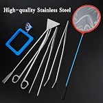 Aquarium Aquascape Tools Kits, 7 in 1 Anti-Rust Aquatic Plant Aquascaping Tool Stainless Steel Silver Tweezers Scissors Spatula with Storage Bag and Fish Net for Aquarium Tank Clean