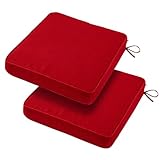 BLSTISCEN 19x19x3 Inch Outdoor Square Corner Chair Cushions with Ties Set of 2, Water&Fade Resistant Thick Seat Cushion Pads for Garden Patio Dining Porch Furniture - Red