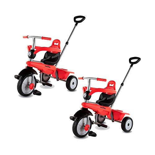 smarTrike Breeze 3 in 1 Baby Toddler Trike Tricycle Bicycle Toy with Parent Control Button, Training Wheels, Basket, Adjustable Handle and Seat, Easy Assembly, Red (2 Pack)