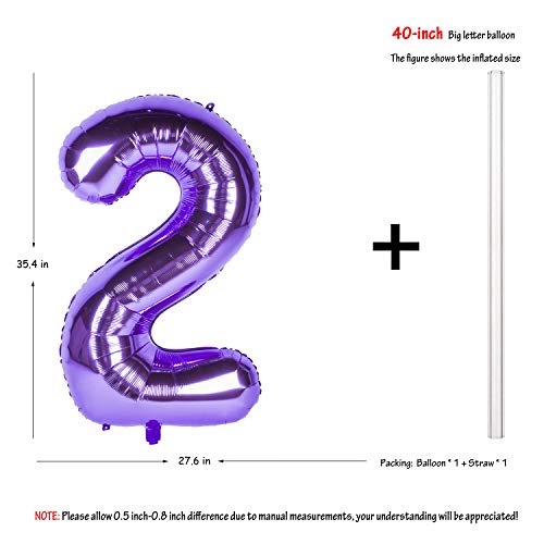 Image of CHANGZHONG 40 Inch Purple Number Helium Foil Birthday Party Digit Balloon (Purple 2)
