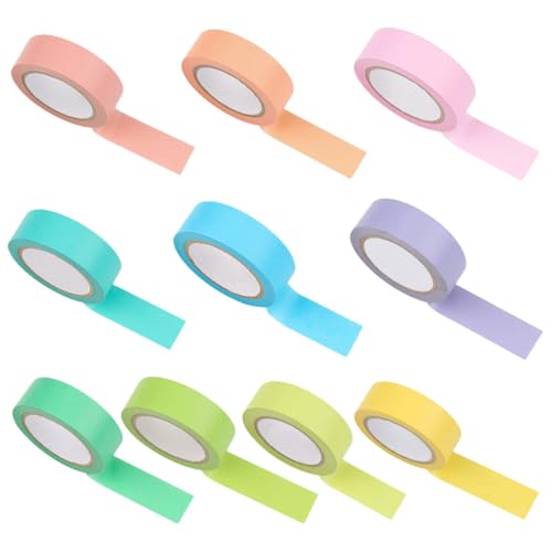 Healeved Cinta Adhesiva Decorativa de Papel en 10 Rollos de Colores Limpios, para Adornos en Calendarios, Tarjetas y Marcos de Fotos, para Actividades Color Aleatorio Estilo Aleatorio