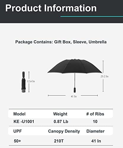 Keletons' Travel Umbrella Comes With All The Features! Reverse Umbrella, 10 Ribs Fiberglass & Aluminum Frame, Windproof, Automatic, Compact Folding Umbrella, Water Repellent, Upf 50, Button Wrap For Securing, Improved Large Sleeve, Safety Reflective Strip, This Umbrella Offers All! And With A Unique Classy Handle Design This Will Be The Umbrella To Buy! (Blue) #TOP6