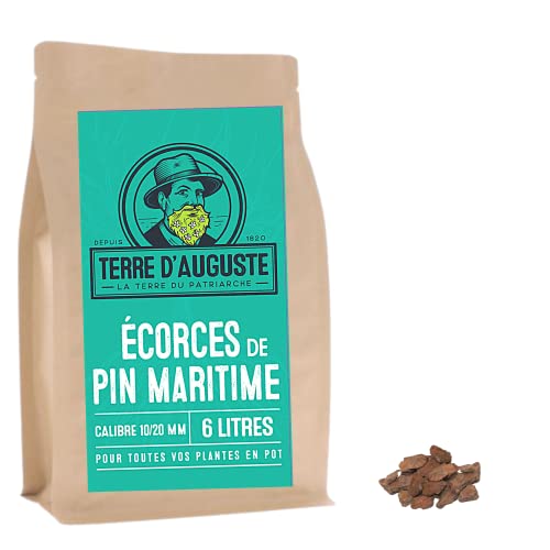 Terre d’Auguste - Ecorces de Pin Maritime Décoratives 6L - Granulométrie 10/20MM - Paillage pour Plantes en Pot - Contre Le Gel et la Pousse des Mauvaises Herbes.