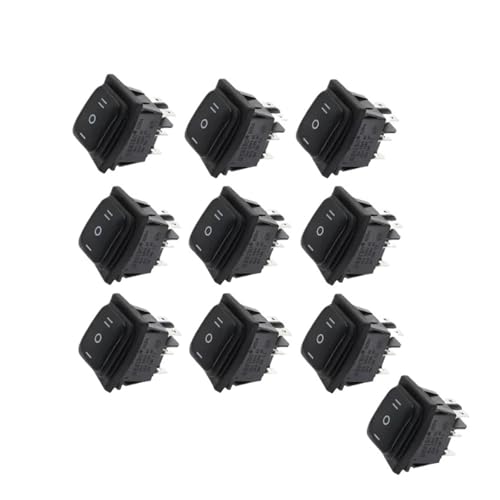 Interruptor basculante DPDT de 6 pines On-Off-On con luz LED negra para barcos 30x22mm 10 uds