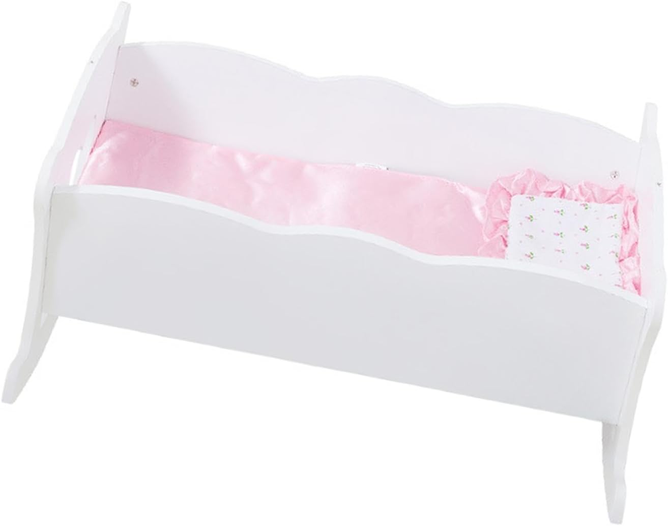 White Wooden 18 inch Dolls Doll Cradle Length 52.5cm Realistic for Girls Boys Easy Assembly with Pillow Quilt Rocking Design
