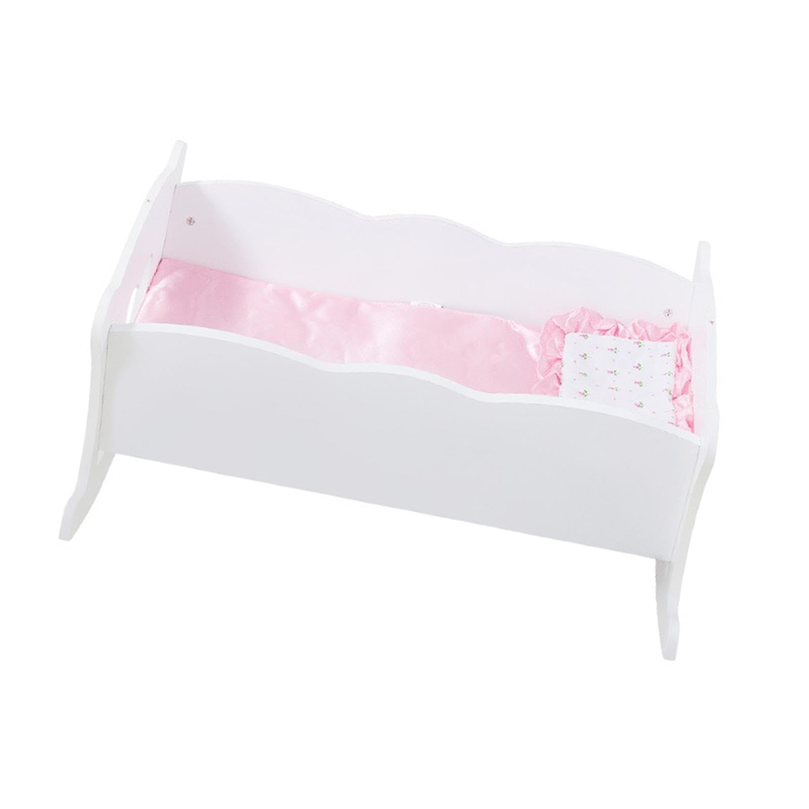 Letto A Dondolo Per Bambole In Legno Bianco | funzione oscillante, cuscino e coperta inclusi, gioco realistico