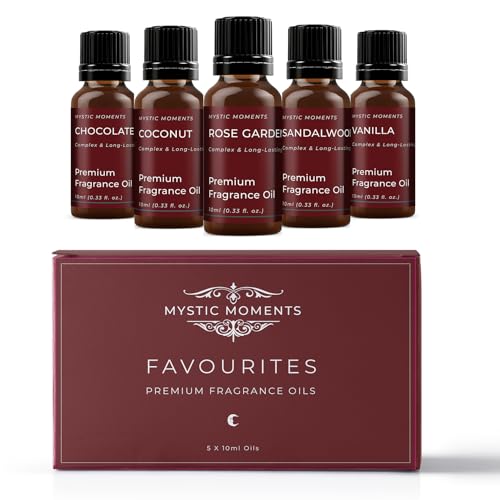Mystic Moments | Favourite Fragrant Oil Gift Starter Pack 5x10ml | 5 Premium Fragrance Oils – Chocolate, Coconut, Rose Garden, Sandalwood & Vanilla | Warm & Sweet Home Scents