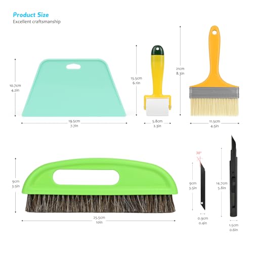 EHDIS 6-teilig Tapezierwerkzeug, inklusive Tapezierbürste, Rakel Tapezieren, Rollen, Schneidwerkzeug, Tapezierset, Tapetenglättungs Werkzeug, für Klebekontakt, Tapeten, Fensterfolie, Vinyl