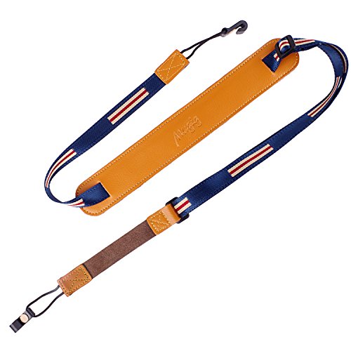 Ukulele Strap, Leather Pad Adjustable Nylon Neck Sling Strap for Ukulele with Sound Hole Hook (Brown) (orange)