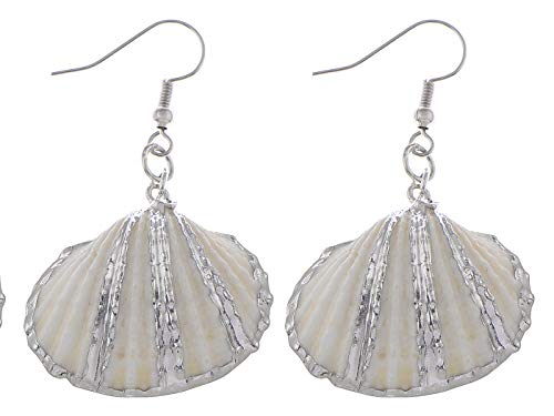 Alilang Accent Marine Nautical Clam Conch Seashell Fish Mermaid Dangle Drop Earrings，Boho Beach Gift, Silver #TOP11