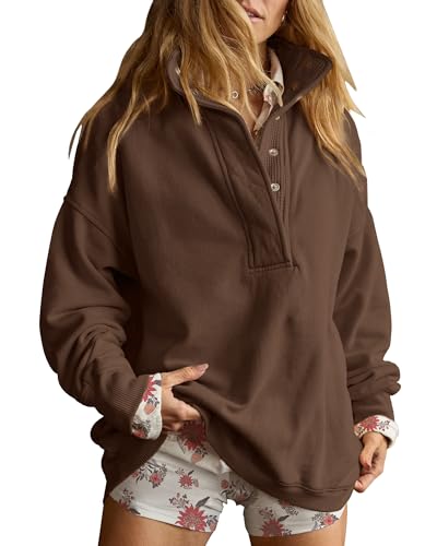 Image of Gacaky Sweatshirt for Women Oversized Casual Long Sleeve Button Henley Neck Pullover Tops Fashion Outfits Clothes