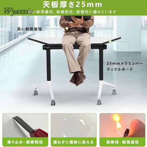 Wyazziv会議テーブル 折りたたみ式 6〜12人用 大人数会議対応 大型ミーティングテーブル オフィスデスク 長机 事務机 会議室・カンファレンスルーム向け (6pcs) [4]