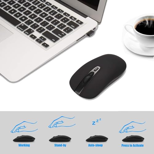 Image of cimetech Wireless Computer Mouse, 2.4G Slim Cordless Mouse Less Noise for Laptop Ergonomic Optical with Nano Receiver USB Mouse for Laptop, Deskbtop, Mac (BAT Black)