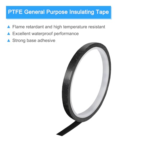 Image of MECCANIXITY High Temperature Tape 10mm PTFE Coated Fabric Tape Heat Resistant Tape for Vacuum Sealers Adhesive Tape 10m /33ft Black 0.13mm Thickness