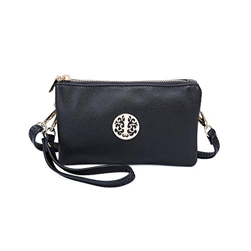 VIVA LONDON Womens Small Clutch Bags with Wristlet and Long Adjustable Strap (Black)