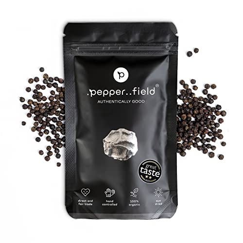 Pepper Field Kampot Pepper Black 50g - Grani di pepe nero biologico - 100% vero pepe nero di Kampot, Cambogia IGP - Pepe Nero Intero - Pepe per Macinapepe e Macinapepe per Macinatura