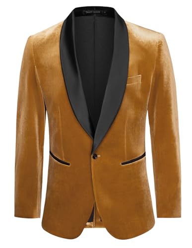 GRACE KARIN Mens Velvet Blazer One Button Shawl Lapel Slim Fit Suit Jacket Sport Coat Dinner Party Prom Wedding Tuxedo