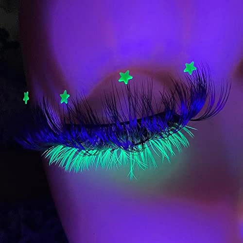 Lilishop Colored Lashes,Glow Under Uv Blacklight Fluorescence Color Lashes Extension,0.07Mm D Curl Colorful Rainbow Single Individual Eyelashes Mixed Tray,Yellow,Orange,Purple,Green,Blue,Pink 15Mm #TOP4