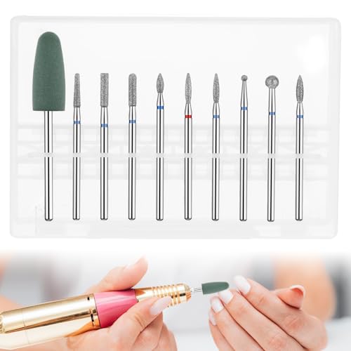 Nail Drill Bit Set, 10 Pcs Russian Manicure Drill Bits Mini Sanding Bands for Nail Drills Diamond Nails Drills Bits Professional Cuticle Removal Bit Rotary Burrs Diamond Manicure Set for Home Salon