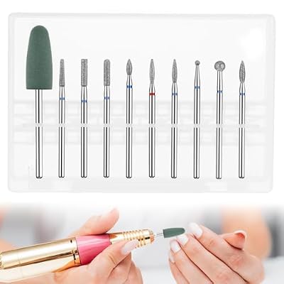 Nail Drill Bit Set, 10 Pcs Russian Manicure Drill Bits Mini Sanding Bands for Nail Drills Diamond Nails Drills Bits Professional Cuticle Removal Bit Rotary Burrs Diamond Manicure Set for Home Salon