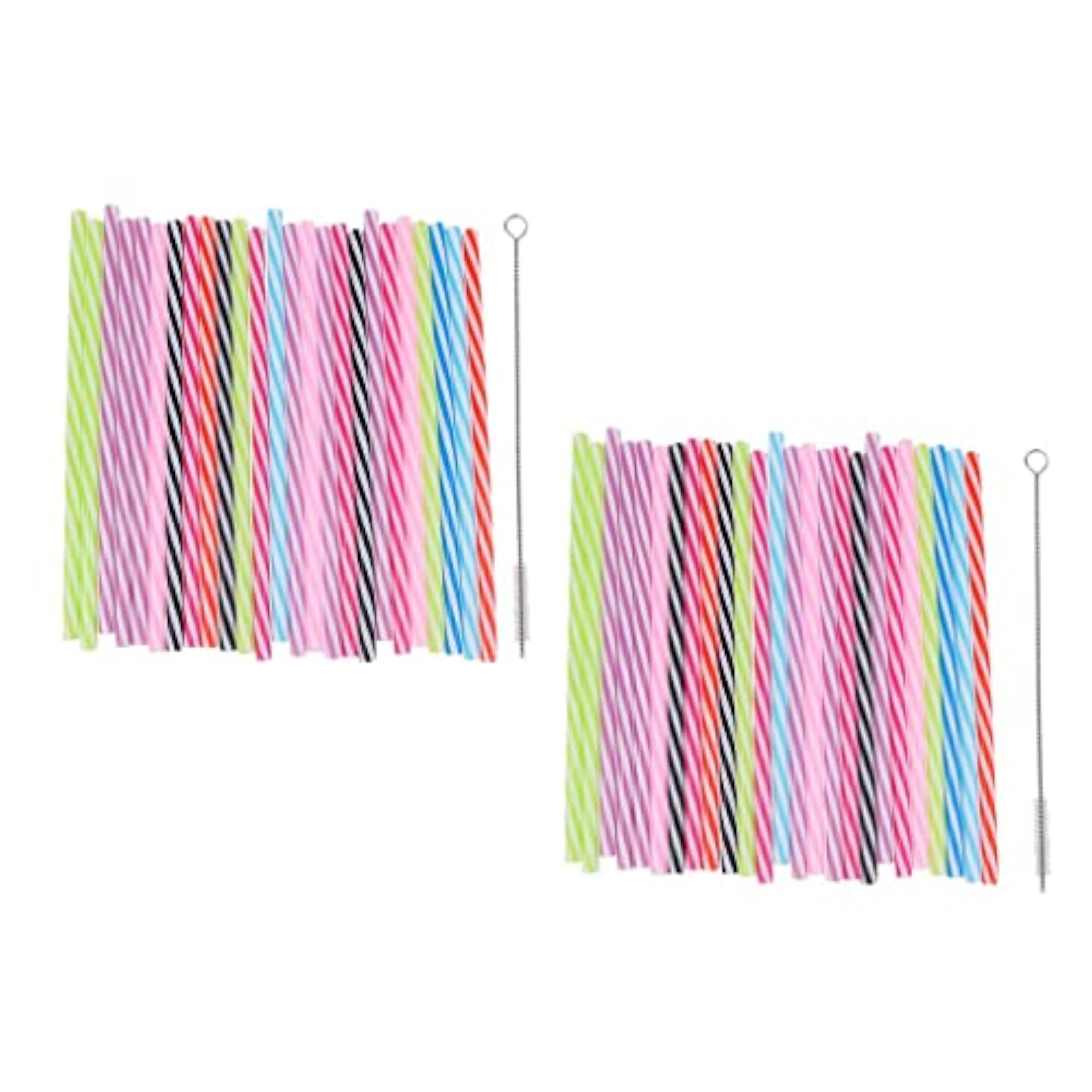 50 Colorful Reusable Hard Poly Stripe Straws with Cleaning Brush