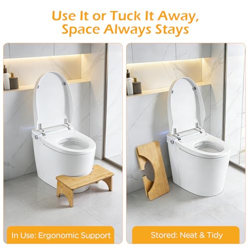 VINATO Taburete Inodoro Plegable de Bambú, Reposapiés Baño 17cm Antideslizante, Taburete Fisiológico para Adultos, Estreñimiento y Salud Intestinal - imagen 4