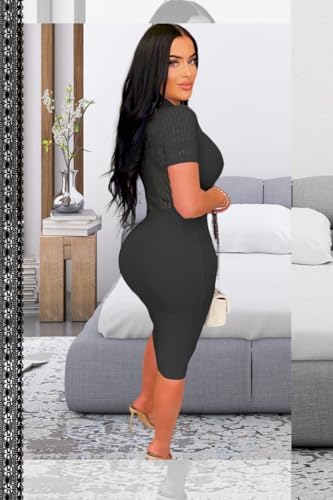 Image of Women's Fashion Sexy Elegant Comfortable Fit Vital V-Neck Knitted Short Sleeve Dress
